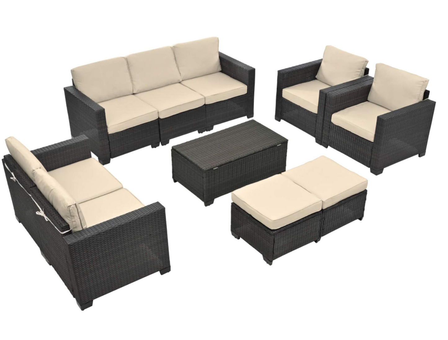 10-Piece Patio Sofa Set, Comfortable Outdoor Garden Furniture with Waterproof Cloth and Durable PE Rattan Base