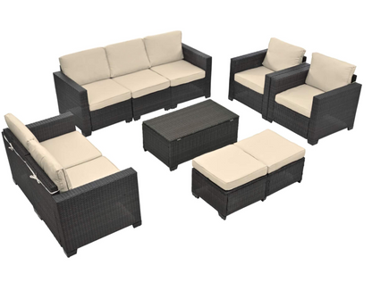 10-Piece Patio Sofa Set, Comfortable Outdoor Garden Furniture with Waterproof Cloth and Durable PE Rattan Base