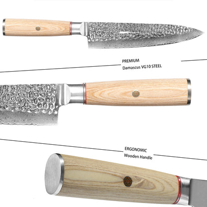 8in. Damascus Japanese Chef Knife, Kitchen Knife with 67-Layered Carbon Steel, Razor Sharp Cooking/Chef Knife with Pakkawood Handle