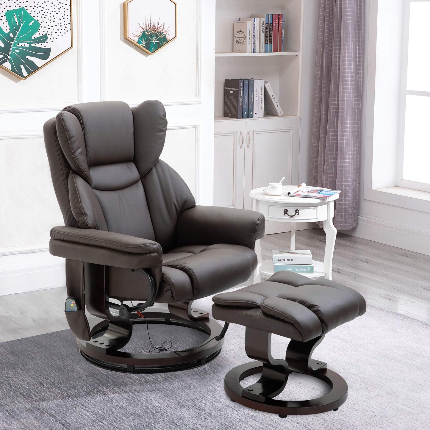 Massage Recliner Chair with Ottoman, 10-Point Vibrating Swivel, for Bedroom and Living Room
