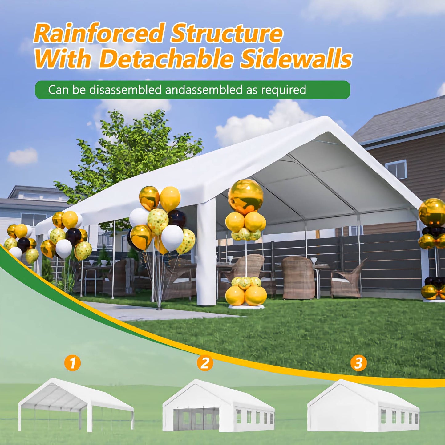 20x32ft. Outdoor Party Gazebo Tent with 3 Storage Bags and Removable Sidewalls