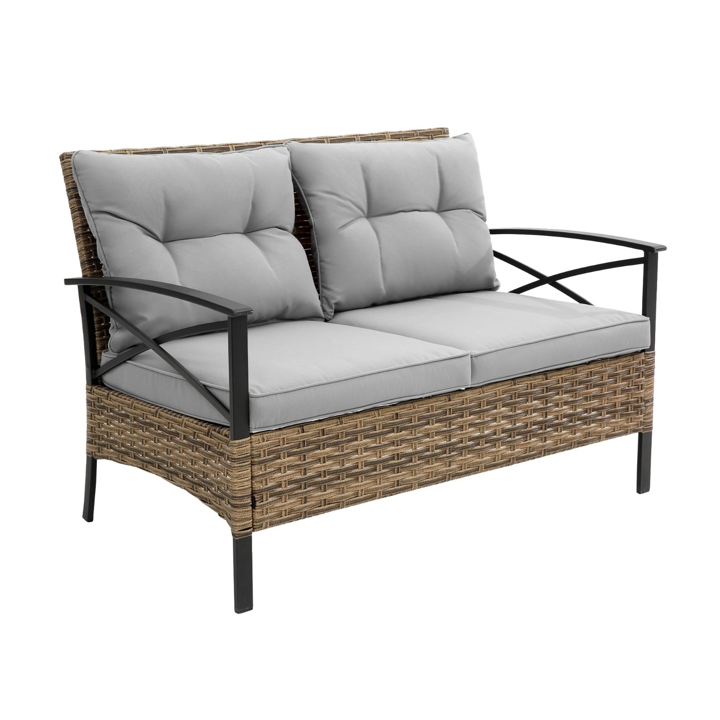 4-Piece Patio Sectional Sofa Set, KD Rattan Wicker, Outdoor Garden Furniture