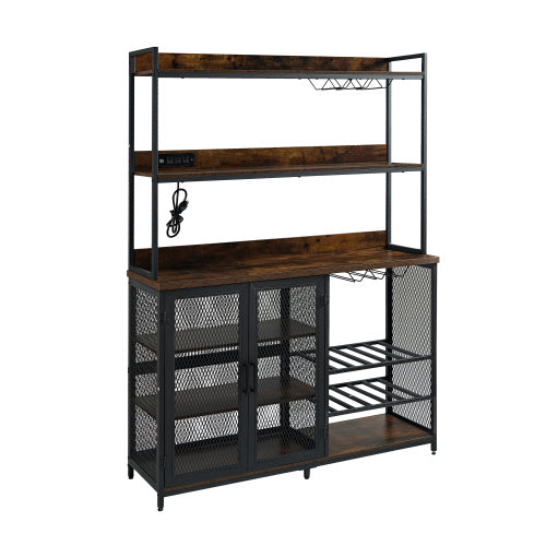 Coffee Bar Cabinet/Bottle Rack, Bar Counter, Shelves with Power Outlet, 3-Tier Holder
