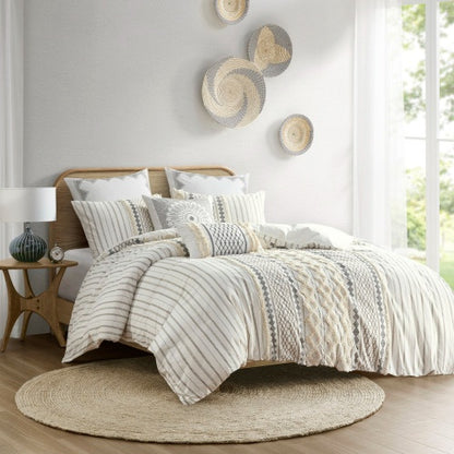 Full Queen Printed Duvet Cover Set with Raised Chenille Details