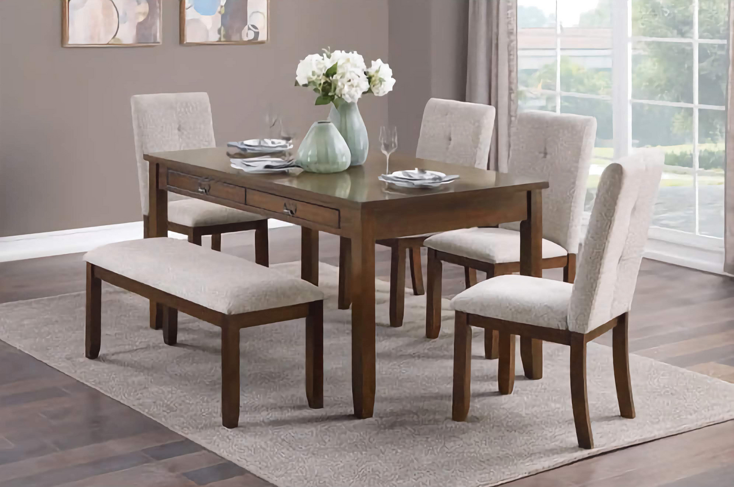 2-Piece Upholstered Chenille Dining Chairs, Comfortable Kitchen and Dining Room Chairs with Dark Cherry Wood Frame