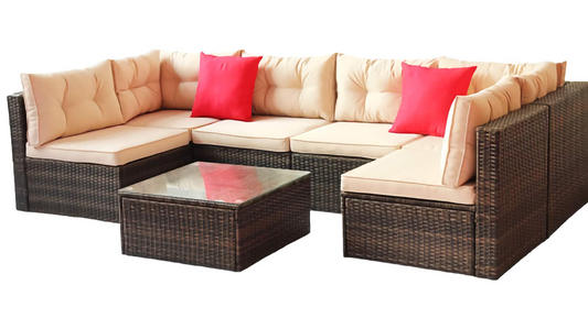 7-Piece Seasonal Patio Furniture Set, Outdoor Garden Sofa Set with PE Rattan Base