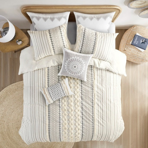 Full Queen Printed Duvet Cover Set with Raised Chenille Details
