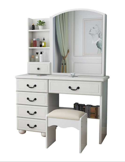 3-Tier Fashion Vanity Desk, Storage Table with Mirror, Lights, and Drawers
