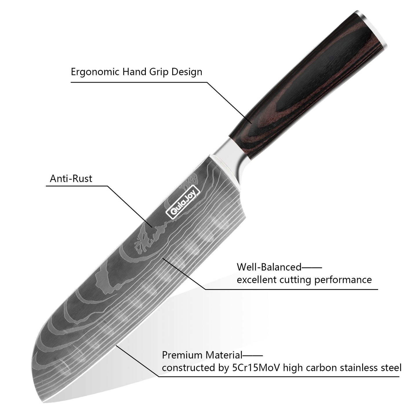 Qulajoy Santoku Japanese Chef Knife, Ultra Sharp Carbon Stainless Steel Kitchen Blade with Ergonomic Pakkawood Handle