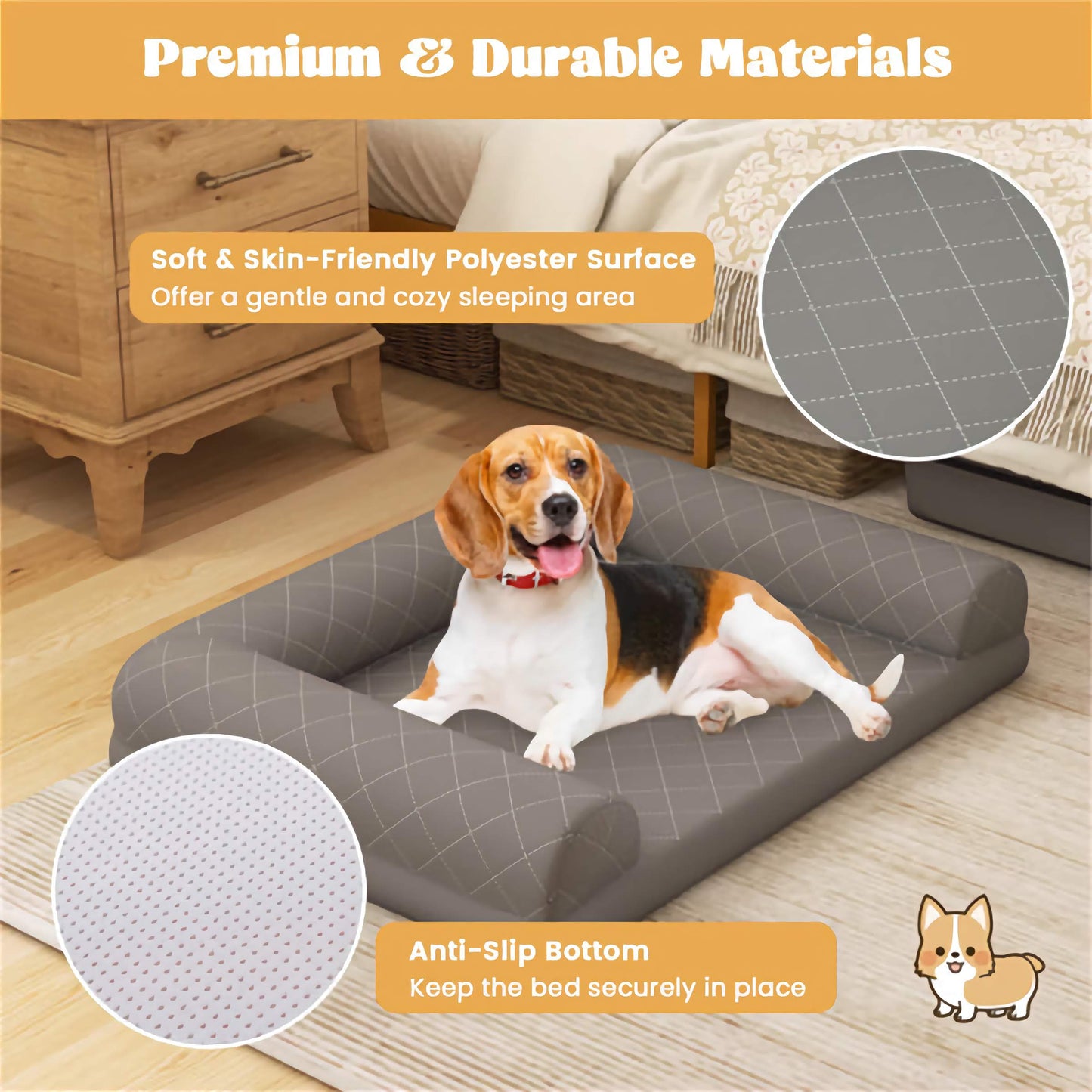 36in. Egg-Crate Orthopedic Pet Bed, Soft Polyester Surface with Elevated Bolsters for Comfort and Joint Support