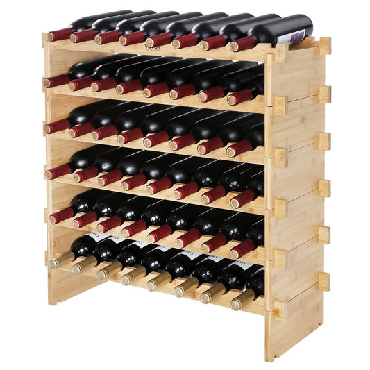 VEVOR 6-Tier Stackable Bottle Rack, 48-Bottle Holder with Bamboo Wood Display Shelf