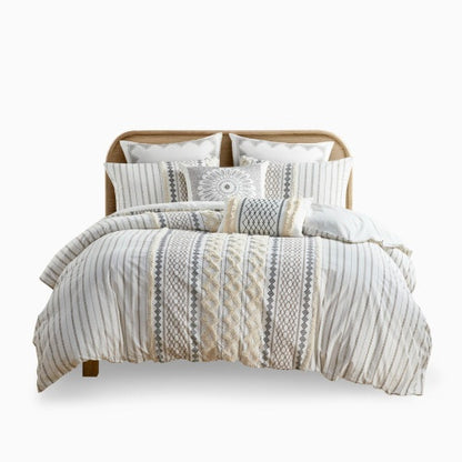 Full Queen Printed Duvet Cover Set with Raised Chenille Details