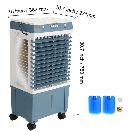 VEVOR Evaporative Cooler, 1400 CFM Air Cooler, Oscillating Swamp Cooler, 5-Gal Portable Air Cooler with 3 Speeds Adjustable Control, Indoor/Outdoor Use, FCC Listed