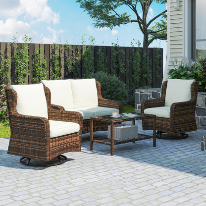 4-Piece Patio Furniture Set, Rattan Conversation Set with Swivel Glider Chairs, Table, Loveseat