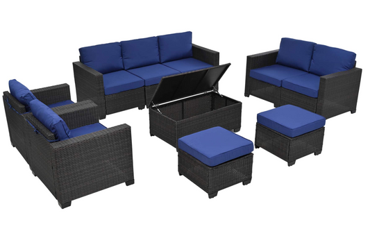 10-Piece Patio Furniture Set, Outdoor Sofa Set with Waterproof Cloth and PE Rattan Base