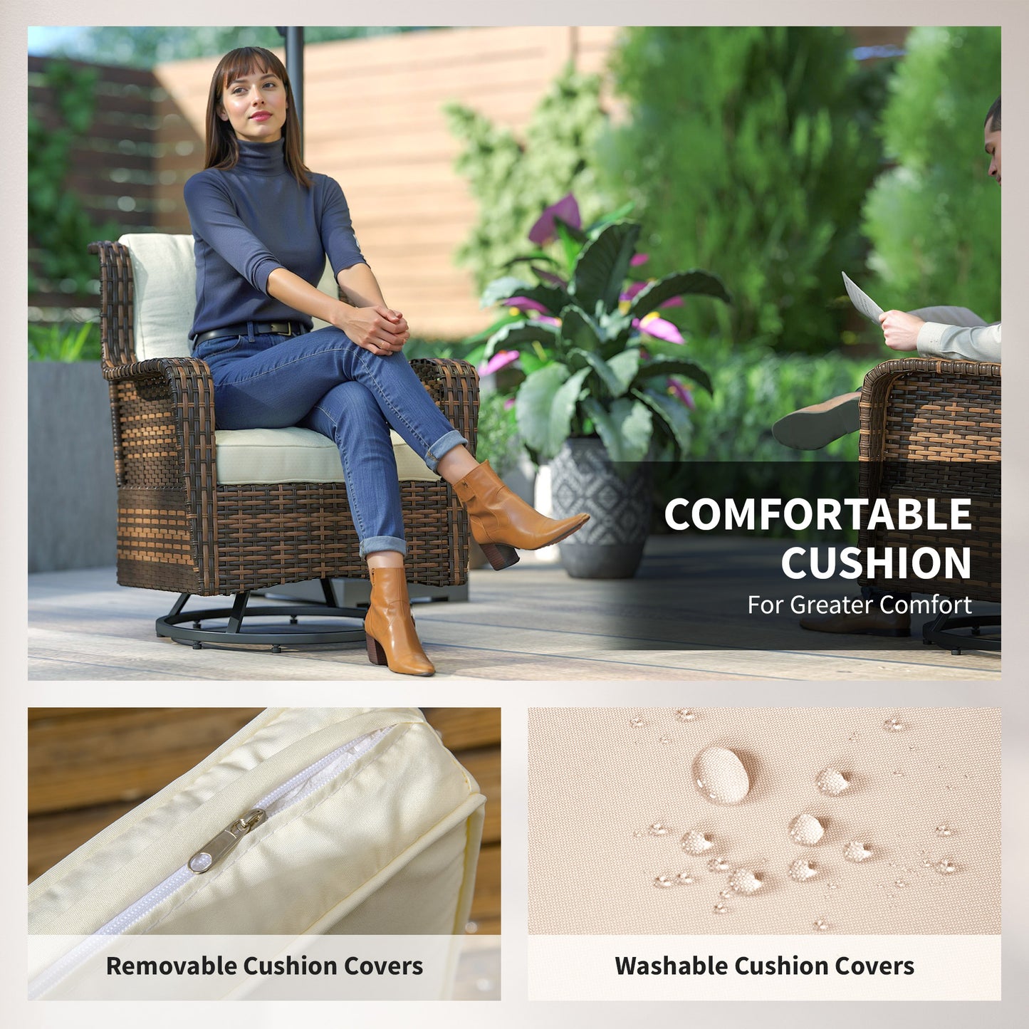 4-Piece Patio Furniture Set, Rattan Conversation Set with Swivel Glider Chairs, Table, Loveseat