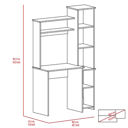 Hutch Home and Office Desk, Compact Desk with Side Bookcase for Organized Small Spaces
