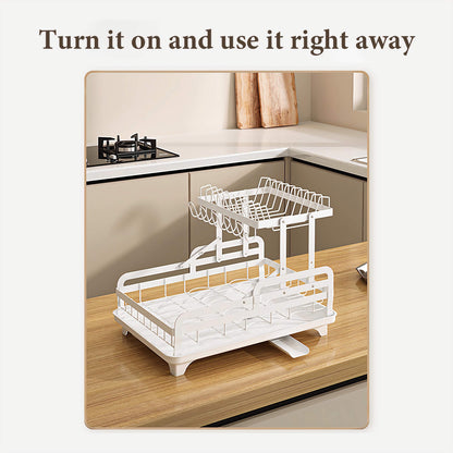 Collapsible All-In-One Kitchen Dish Rack with Multiple Compartments, Integrated Drainage, Easy Storage Dish Holder