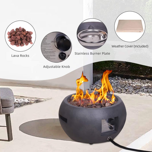 22in. Outdoor Propane Fire Pit, Stylish Round Base with Concrete-Look Texture for Patio and Backyard