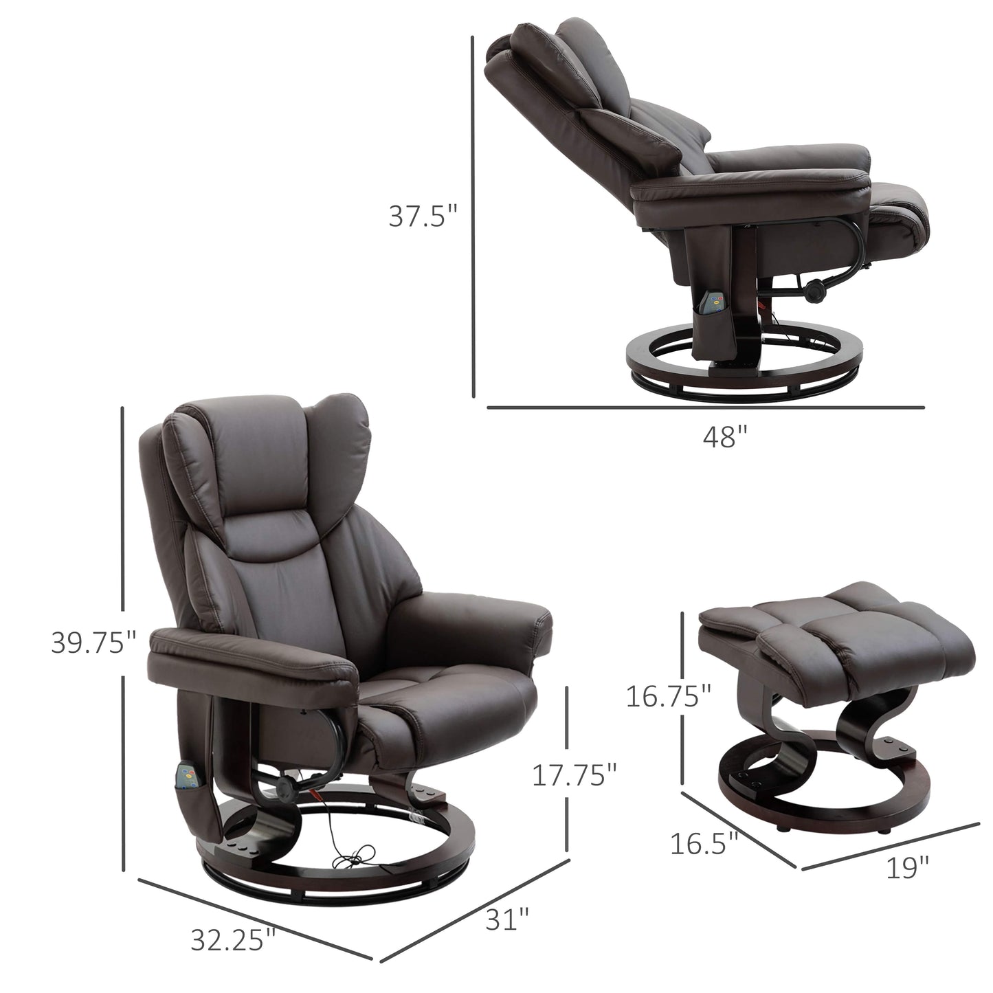 Massage Recliner Chair with Ottoman, 10-Point Vibrating Swivel, for Bedroom and Living Room
