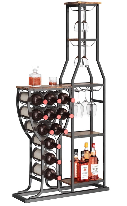 Freestanding Bar Organizer Bottle Rack, Modern Storage Shelf with Bottle/Glass Holder