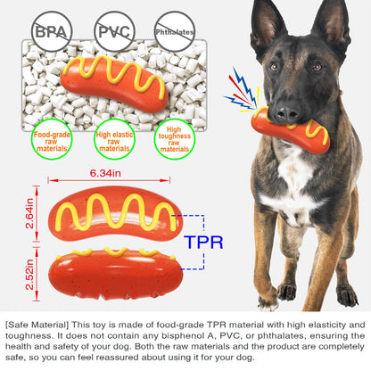 Tough Rubber Hot Dog Pet Chew Toy, Long-Lasting Pet Toy for Aggressive Chewing and Dental Health