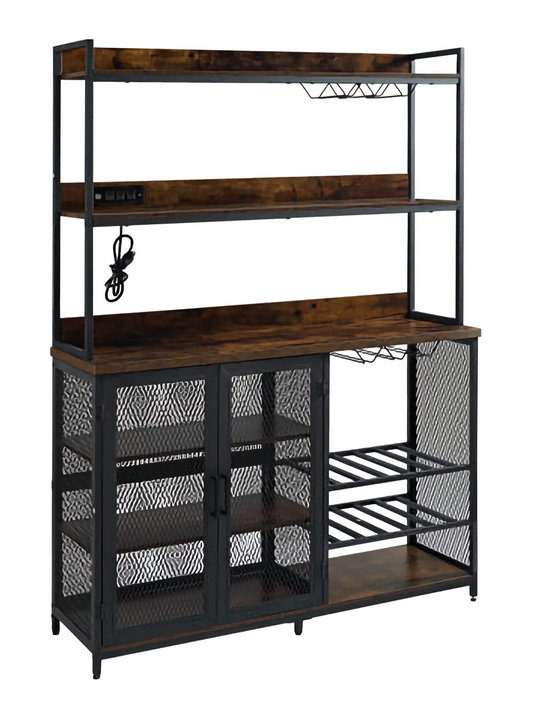 3-Tier Bottle Rack Cabinet Bar, Modern Storage Counter with Shelves and Power Outlets