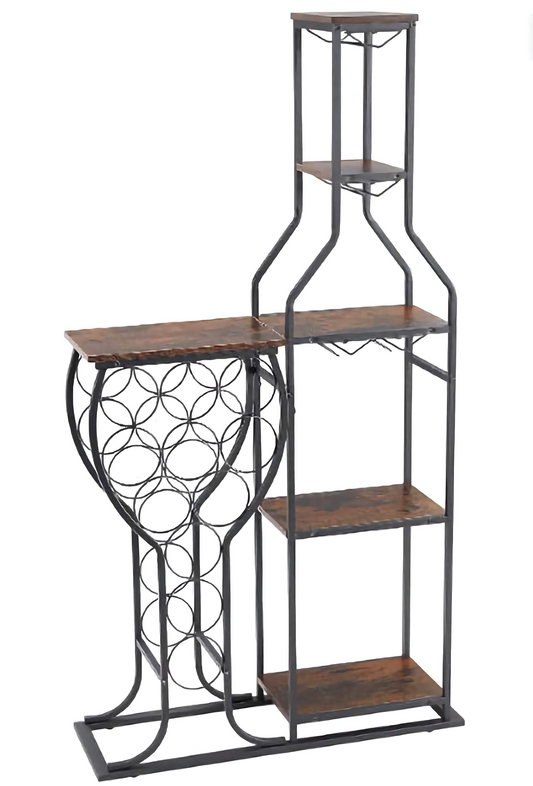 Freestanding Bar Organizer Bottle Rack, Modern Storage Shelf with Bottle/Glass Holder
