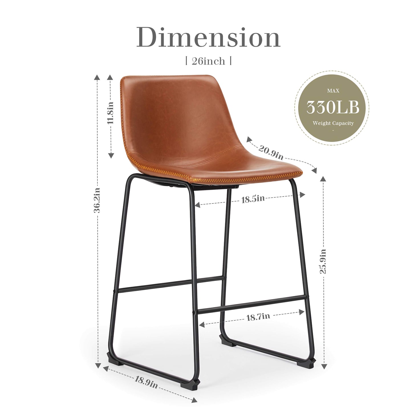 2-Piece Modern Kitchen Barstools, Comfortable Elevated Chairs for Dining Room or Kitchen Island