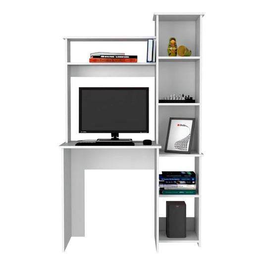 Hutch Home and Office Desk, Compact Desk with Side Bookcase for Organized Small Spaces