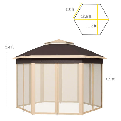 Outsunny 13x13ft. Pop Up Gazebo, Hexagonal Canopy Shelter with 6 Zippered Mesh Netting