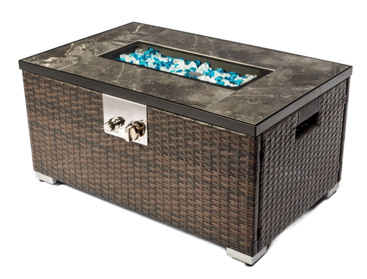 32in. Outdoor Propane Fire Table Pit, Rattan Material with Tile Tabletop