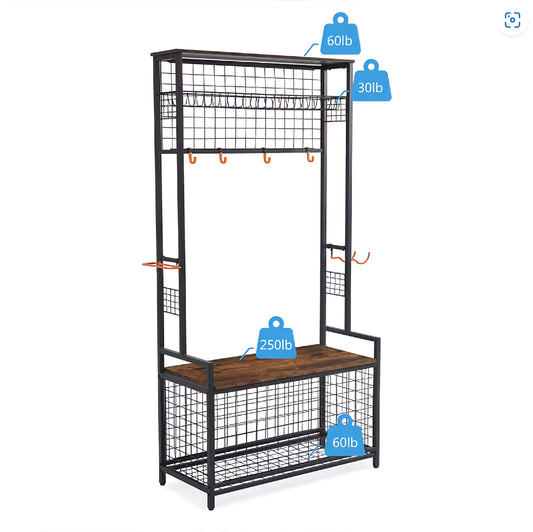 Versatile Equipment Storage Rack with Bench Storage