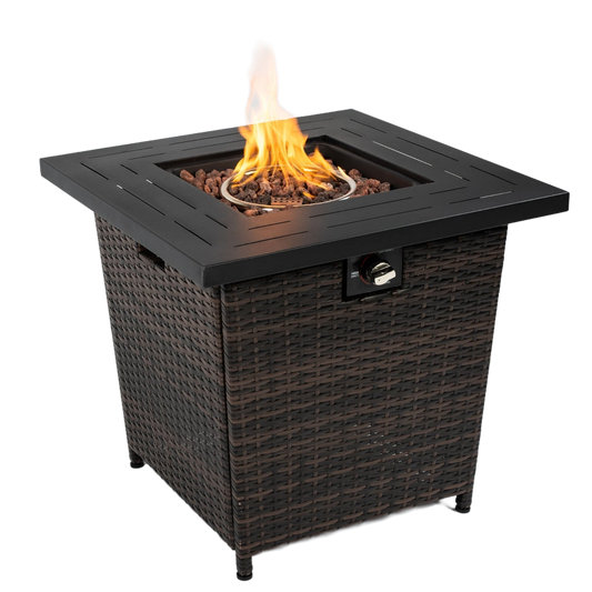 28in. Outdoor Propane Fire Pit Table, Patio Heater with Faux Wicker/Rattan Base