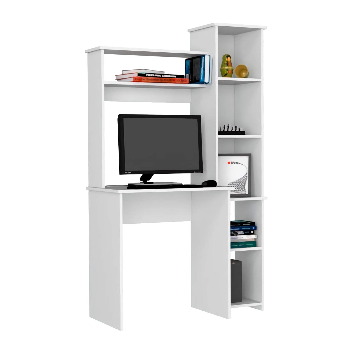 Hutch Home and Office Desk, Compact Desk with Side Bookcase for Organized Small Spaces