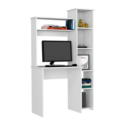 Hutch Home and Office Desk, Compact Desk with Side Bookcase for Organized Small Spaces