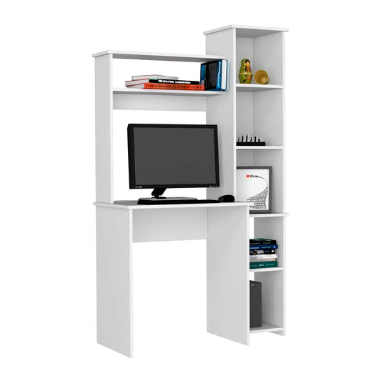 Hutch Home and Office Desk, Compact Desk with Side Bookcase for Organized Small Spaces