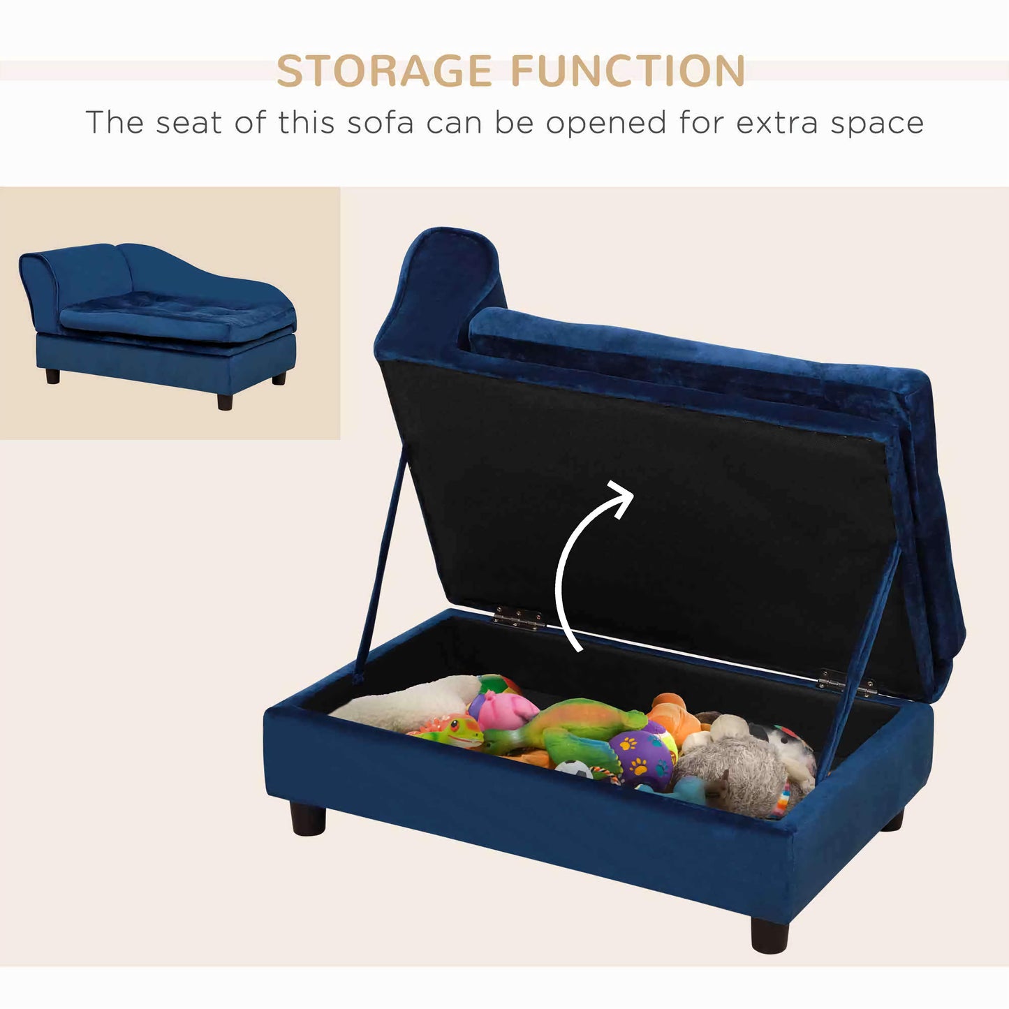 PawHut Luxury Small Dog Sofa Bed, Comfortable Modern Pet Furniture with Hidden Storage for Toys and Accessories