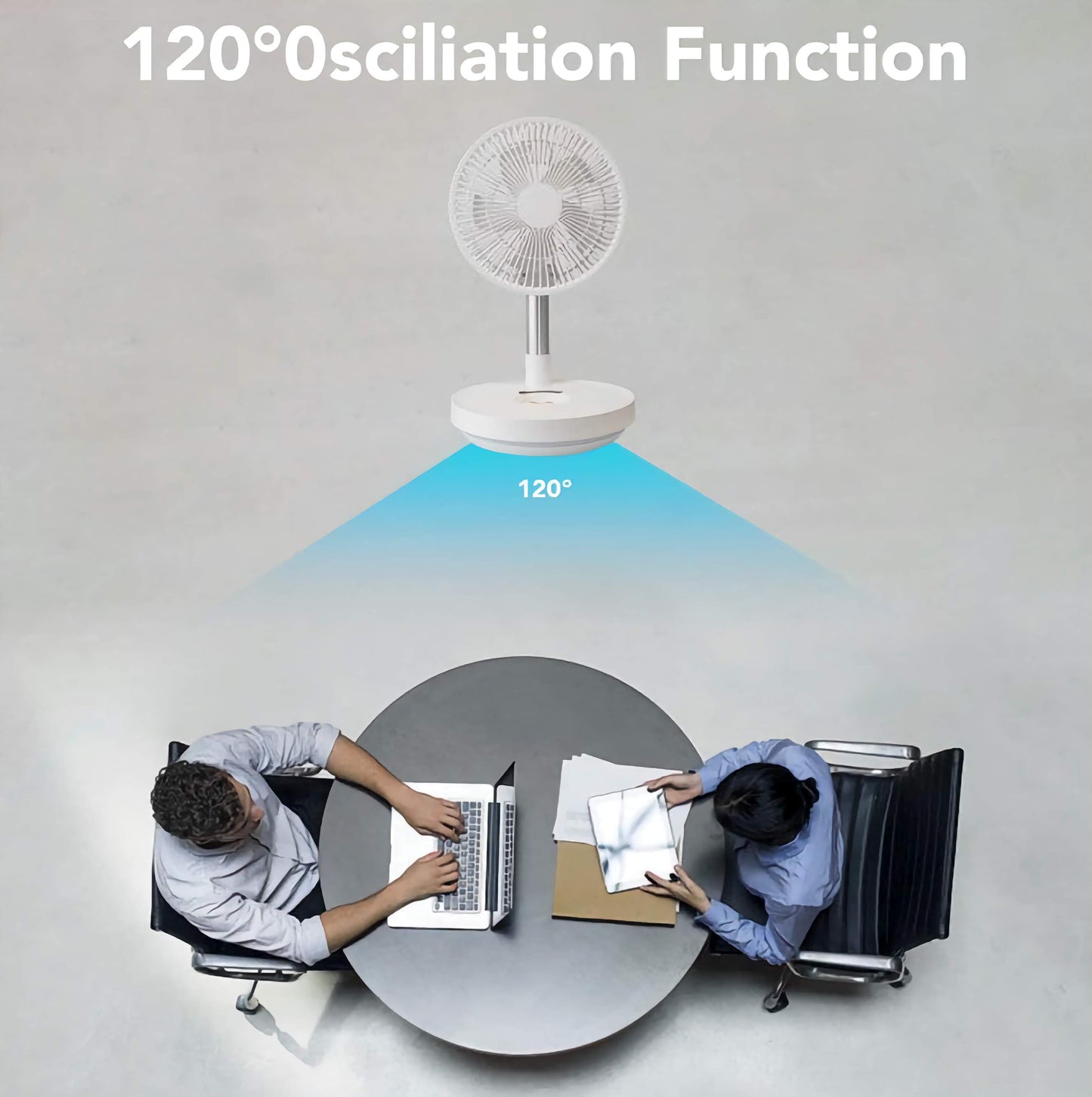 Indoor and Outdoor Retractable LED Fan, Oscillating Standing Fan, Rechargeable Pedestal