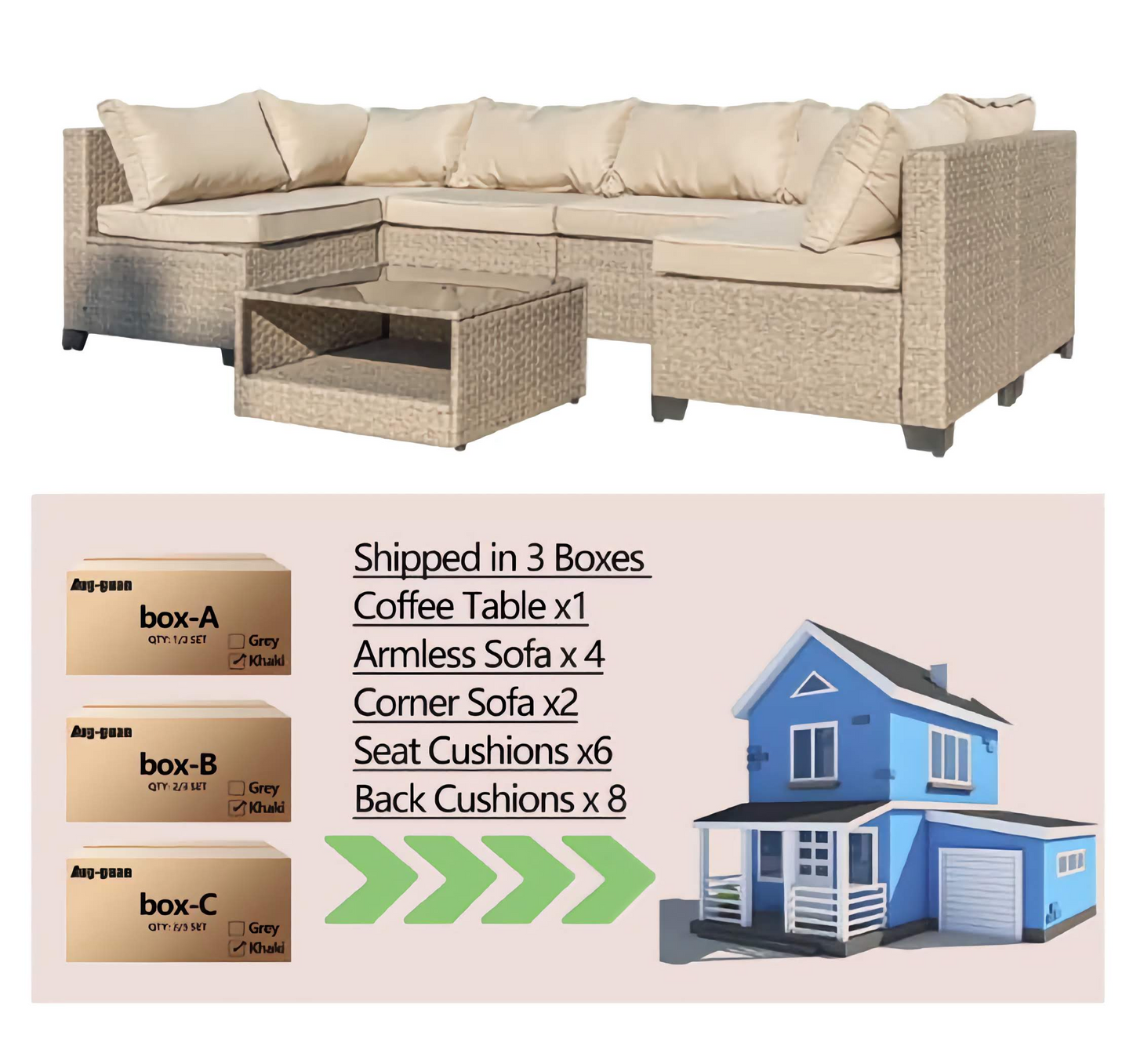 7-Piece Patio Furniture Sofa Set, Outdoor Patio Set with Waterproof Cloth and PE Rattan Base