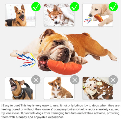 Tough Rubber Hot Dog Pet Chew Toy, Long-Lasting Pet Toy for Aggressive Chewing and Dental Health