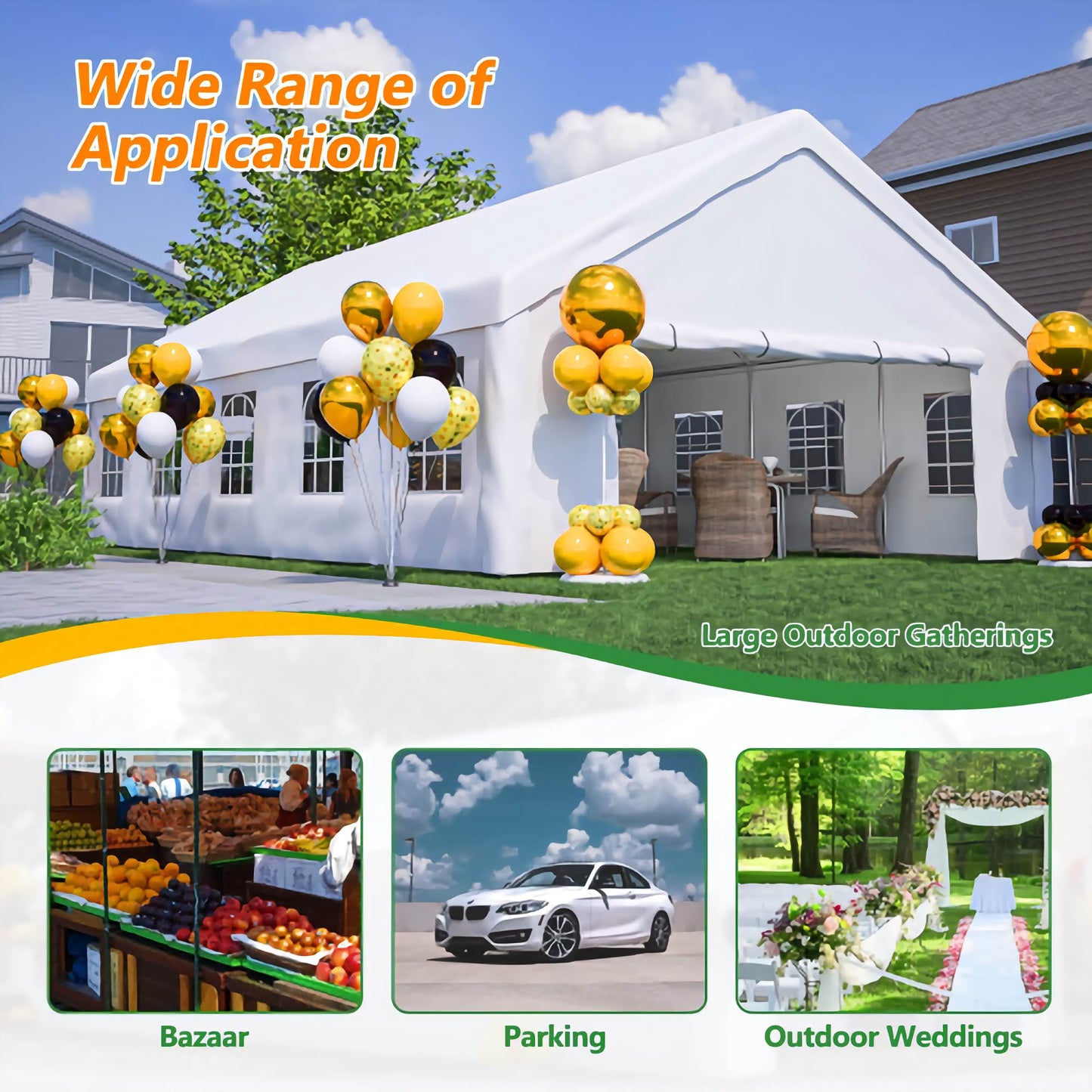 20x32ft. Outdoor Party Gazebo Tent with 3 Storage Bags and Removable Sidewalls
