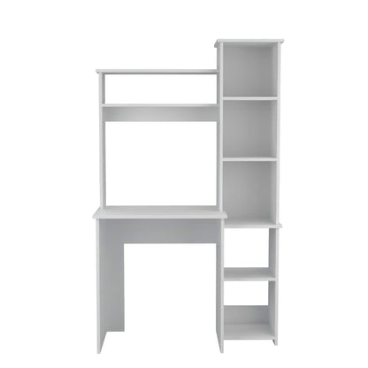 Hutch Home and Office Desk, Compact Desk with Side Bookcase for Organized Small Spaces