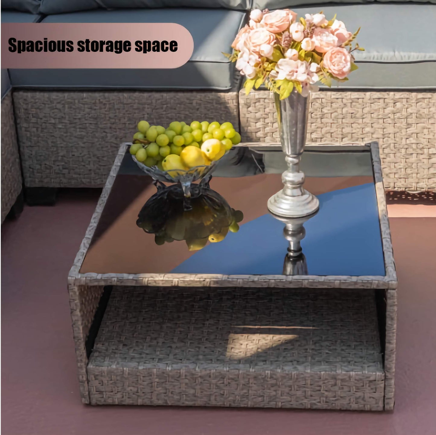 7-Piece Patio Furniture Sofa Set, Outdoor Patio Set with Waterproof Cloth and PE Rattan Base
