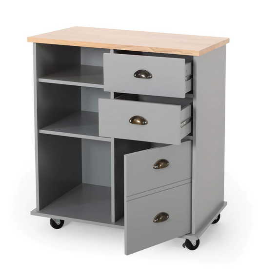 Rolling Kitchen Storage Trolley, Modern Trolley with Drawers, Cabinet Door, and Shelves