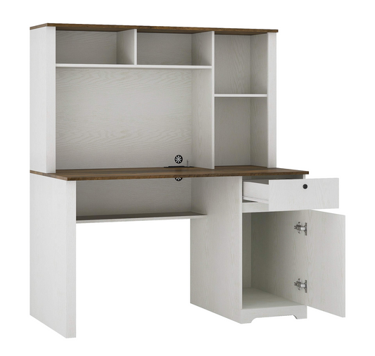 Hutch Home/Office Desk with Bookshelf, Drawers, and Power Outlet