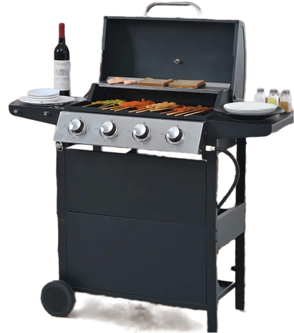 4-Burner Propane BBQ Grill, Stainless Steel Outdoor Grill with Storage Shelves, Wheels, Lid, and Bottle Opener