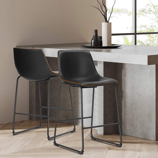 2-Piece Modern Kitchen Barstools, Comfortable Elevated Chairs for Dining Room or Kitchen Island