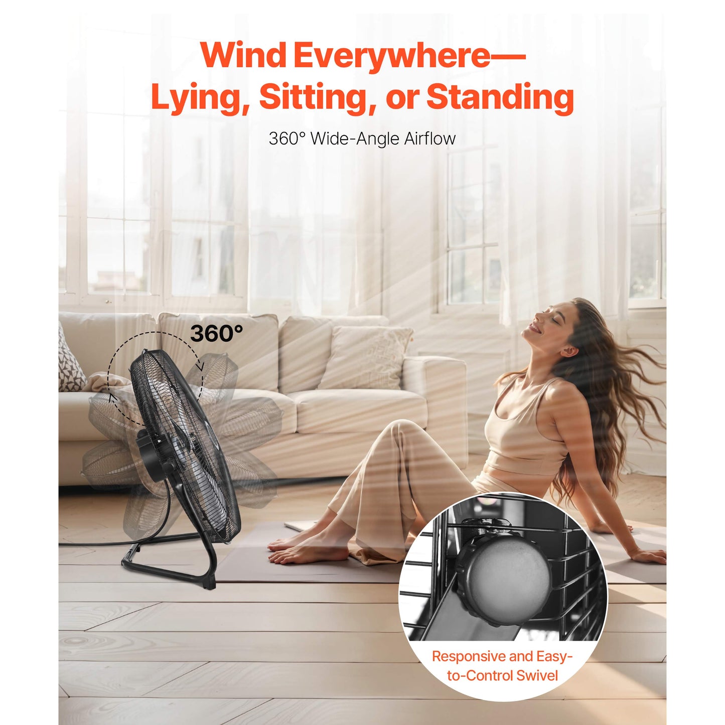 VEVOR 20in. High-Velocity Portable Industrial Fan, 3 Adjustable Speeds and 360° Tilt for Maximum Airflow
