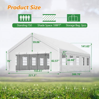 20x32ft. Outdoor Party Gazebo Tent with 3 Storage Bags and Removable Sidewalls